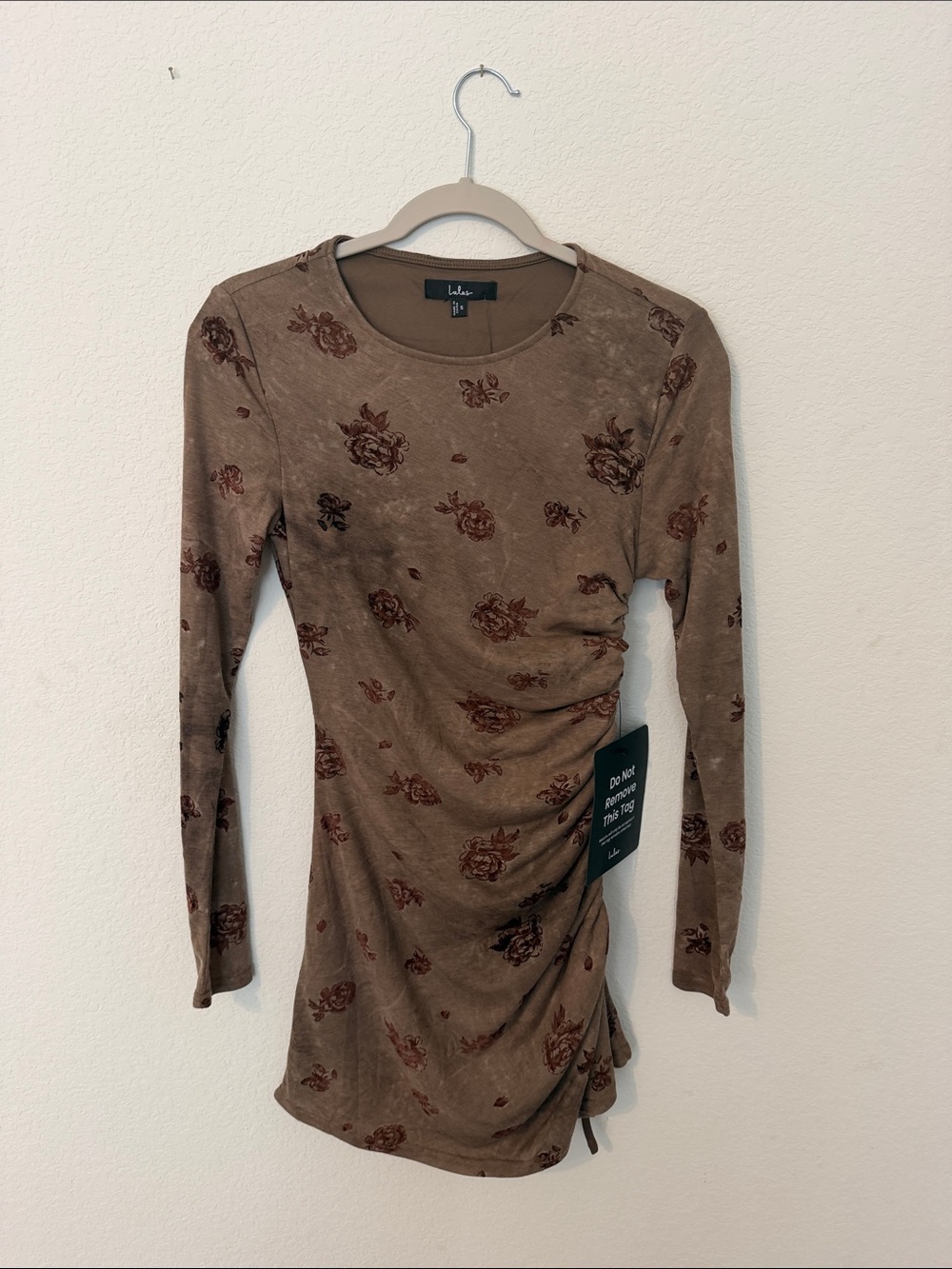 Lulu's Taupe Floral Long Sleeve Dress